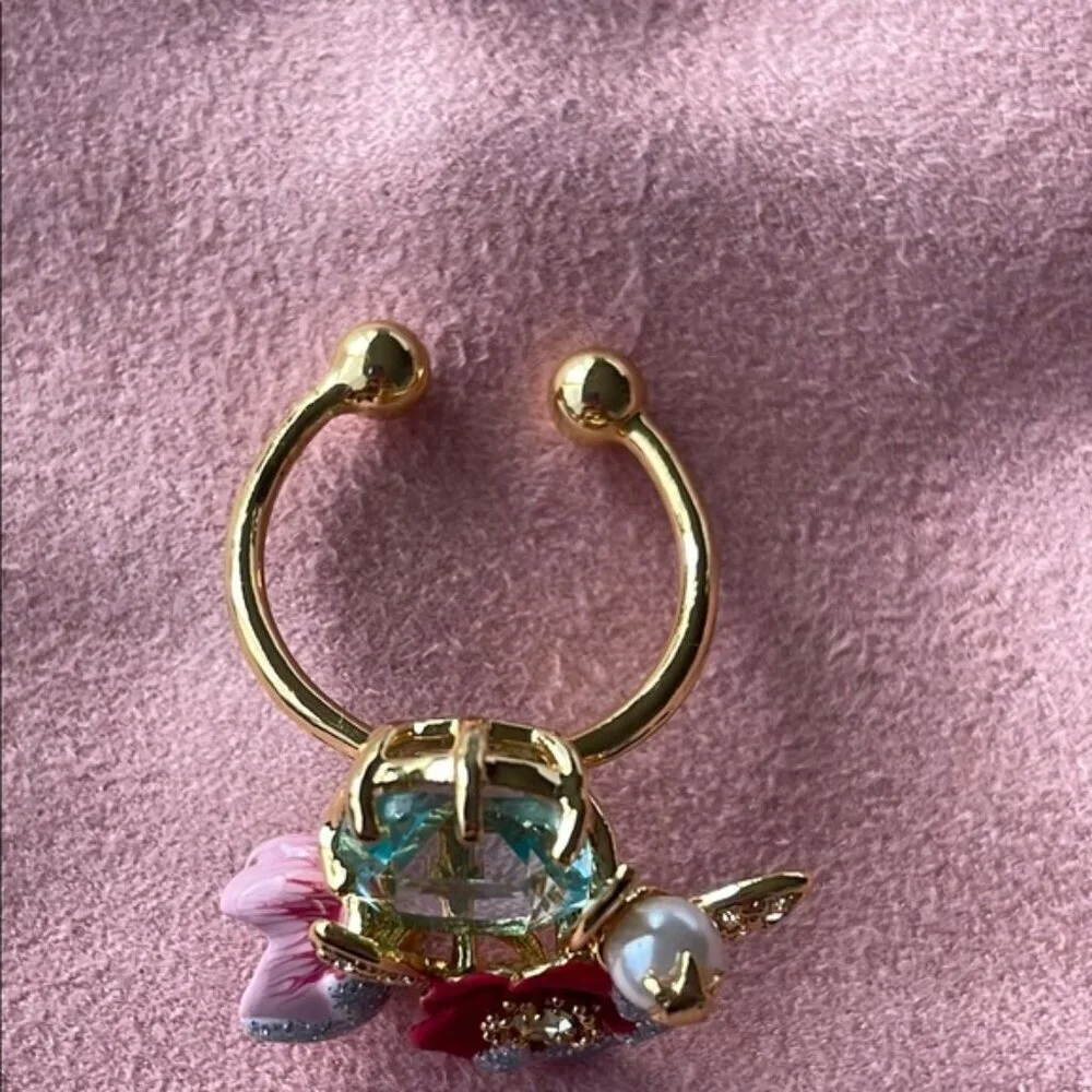 Les Néréides Red Floral Gold Ring Crystal Enamel - Picture 3 of 4
